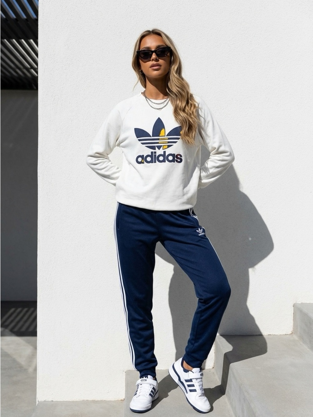 Adidas Crewneck Athleisure Preppy Quiet Luxury Streetwear Embroidered Trefoil M